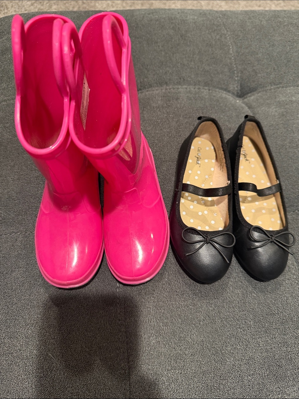 Kids Pink Rain Boots and Ballet Slip Ons